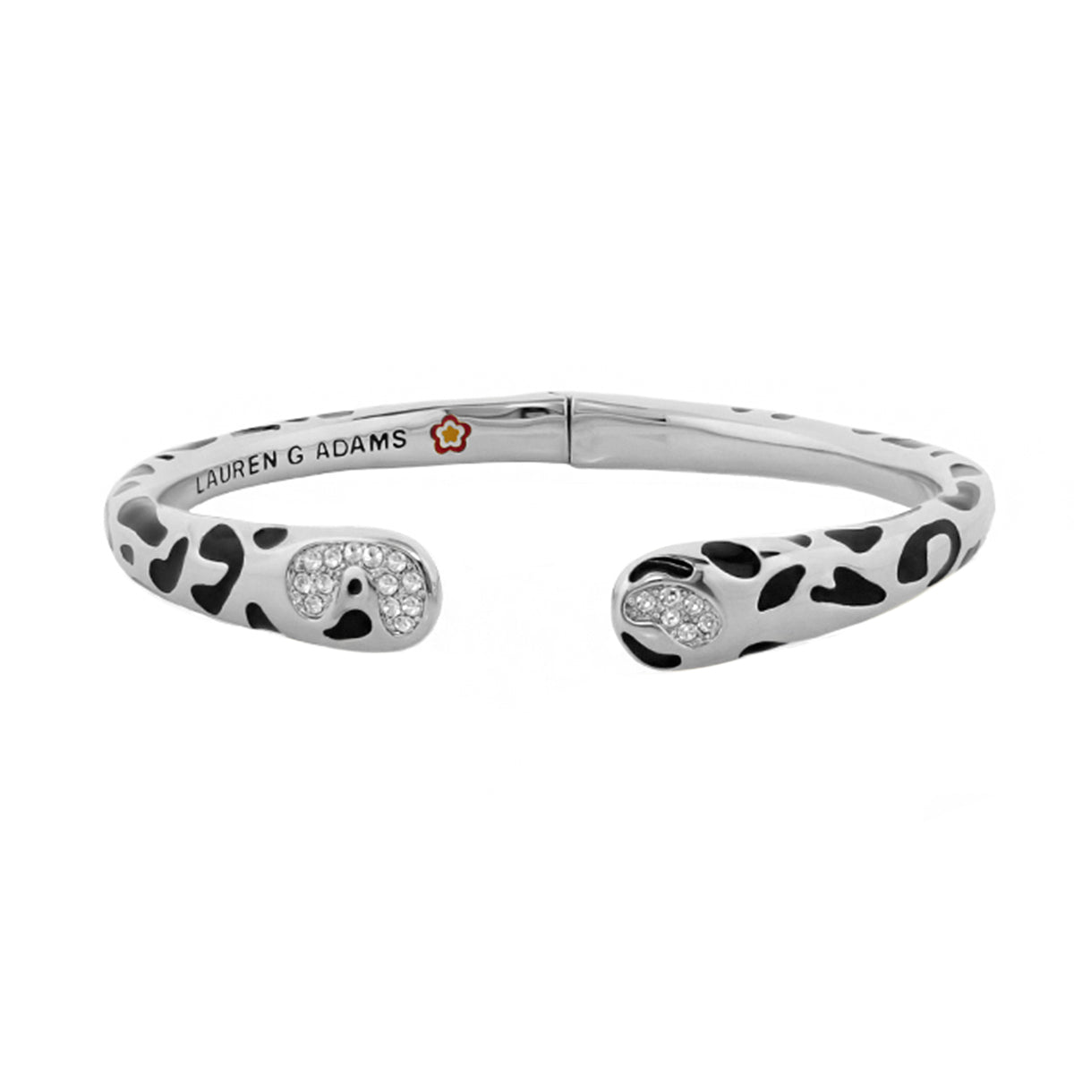 Sweet Leopard Bangle hinged bracelet silver leopard print and crystal caps Lauren G Adams on Tampa Home & Garden Store