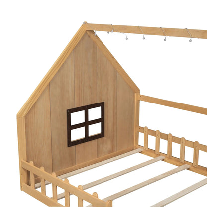 House Bed With Window and Fence Pine Wood Build