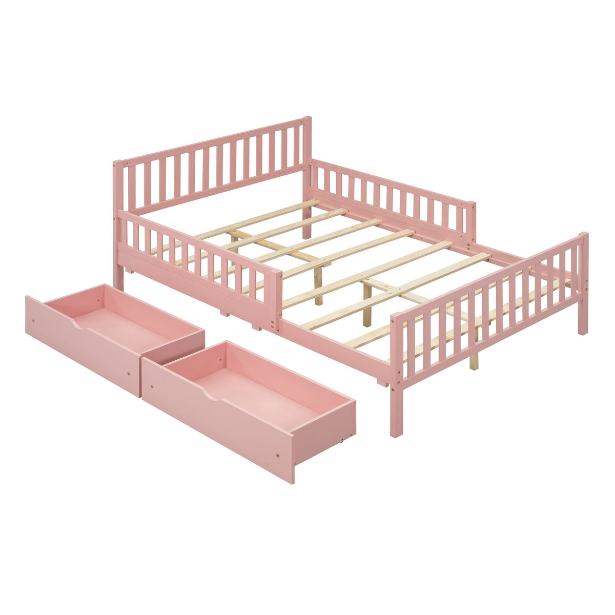 Pink platform bed with guardrails on both sides and 2 storage drawers, slats, HouseOfZazla on Tampa Home & Garden Store