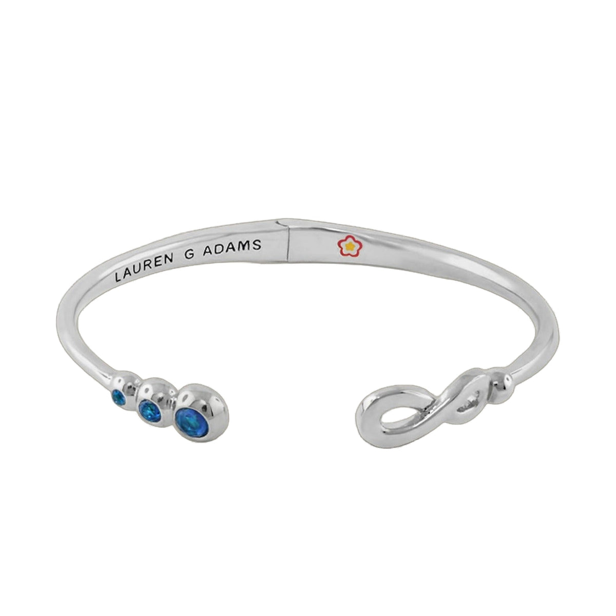 Open Arms Eternity Hinged Bangle in silver-tone metal with blue stones, Lauren G Adams on Tampa Home & Garden Store