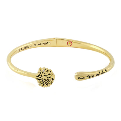 Open Arms Tree of Life Bangle, gold-tone hinged bracelet with tree motif Lauren G Adams branding on Tampa Home & Garden Store