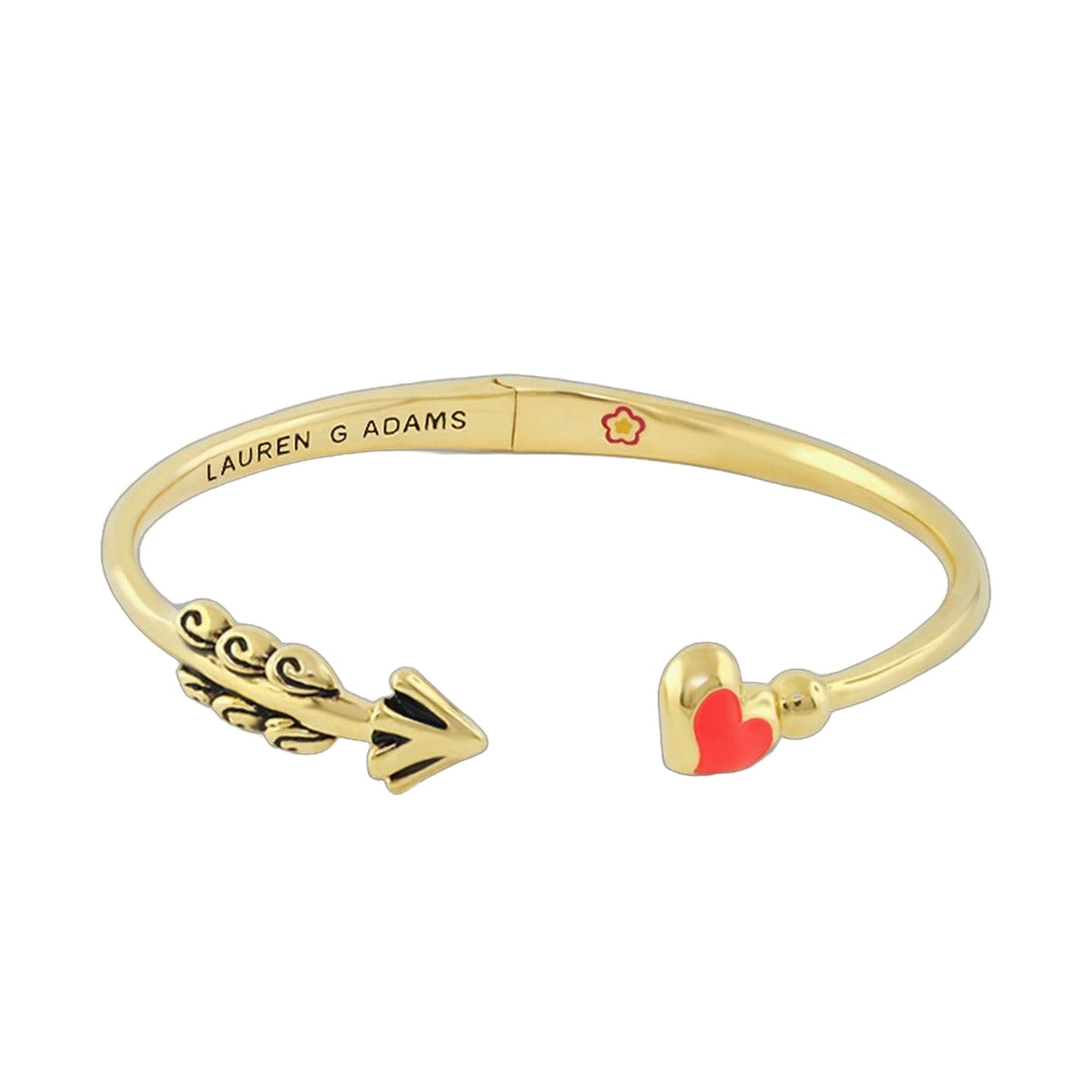 Open Arms Heart Bangle gold tone hinged bracelet with red enamel heart charm Lauren G Adams on Tampa Home & Garden Store