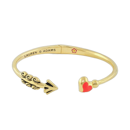 Open Arms Heart Bangle gold tone hinged bracelet with red enamel heart charm Lauren G Adams on Tampa Home & Garden Store
