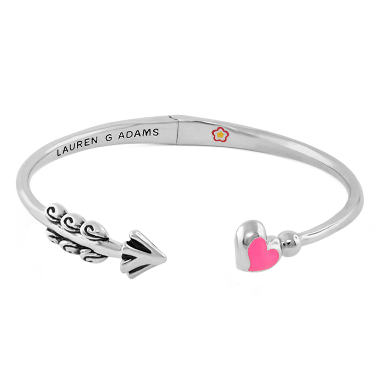 Open Arms Heart Bangle silver hinged bracelet with pink heart end by Lauren G Adams on Tampa Home & Garden Store