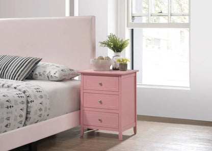 Dove Tailed Drawers 3 Drawer Nightstand pink finish with silver knobs by Unique Piece Furniture on Tampa Home & Garden Store