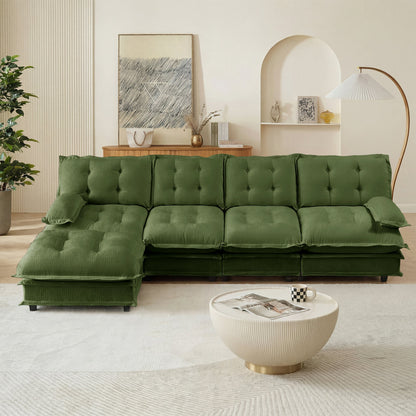 L-shaped sofa 138in green tufted fabric with ottoman by HouseOfZazla in a living room on Tampa Home & Garden Store