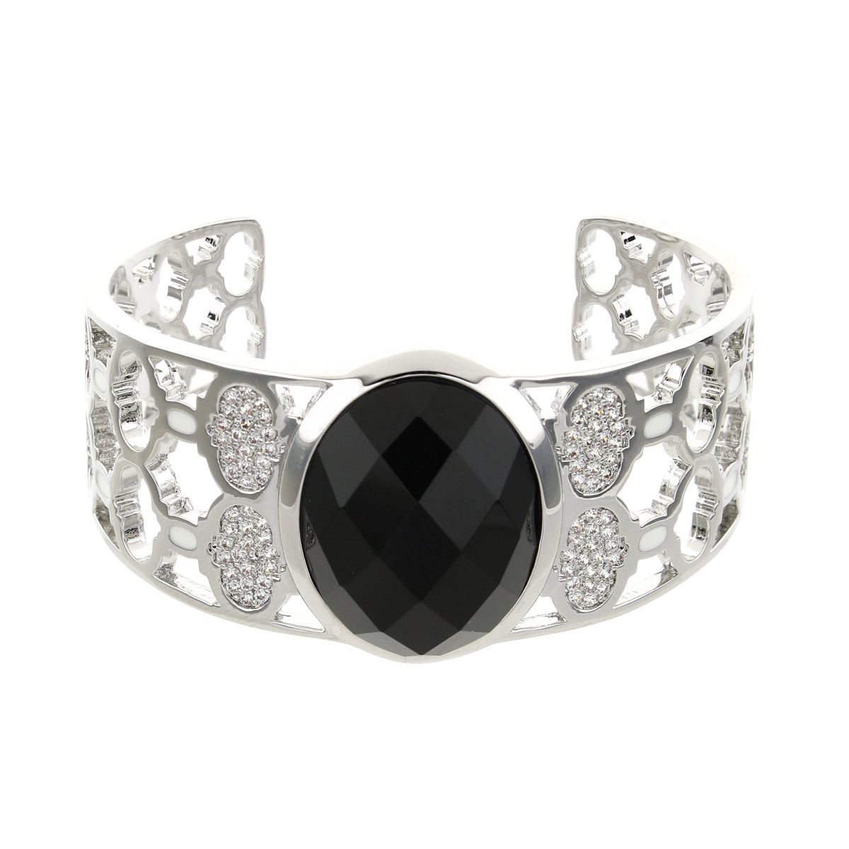 Dragon Lady Bangle cuff by Lauren G Adams; silver-tone bracelet with black center stone on Tampa Home & Garden Store