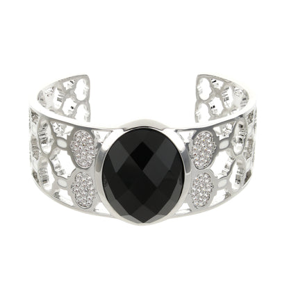 Dragon Lady Bangle cuff by Lauren G Adams; silver-tone bracelet with black center stone on Tampa Home & Garden Store
