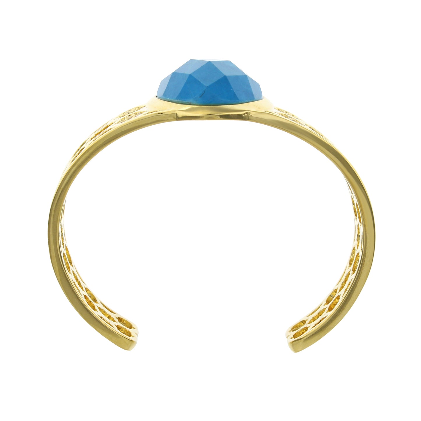 Dragon Lady Bangle cuff gold bracelet with blue faceted dome gemstone on Tampa Home & Garden Store