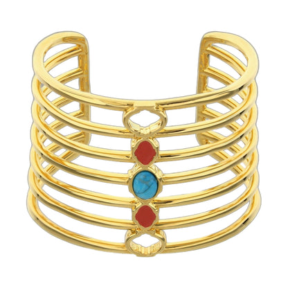 Dragon Lady Cuff Bangle gold-tone bracelet stack with red and blue stones on Tampa Home & Garden Store