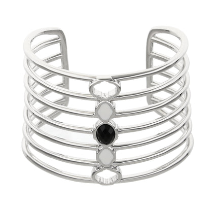 Dragon Lady Cuff Bangle by Lauren G Adams, silver-tone multi-band cuff bracelet with bezel-set black stones on Tampa Home & Garden Store