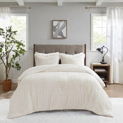 Full/Queen Fur Down Alternative Comforter Mini Set cream textured quilted pattern HouseOfZazla on Tampa Home & Garden Store