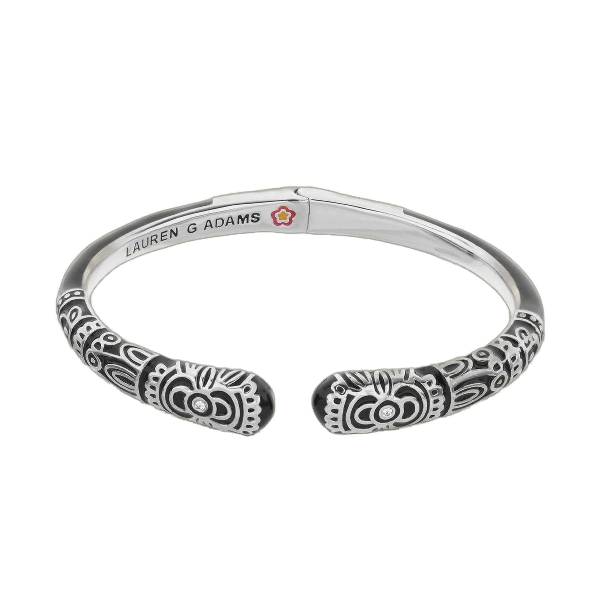 Petit Gateau Bangle Folk Flower hinged bracelet in silver with black beads by Lauren G Adams on Tampa Home & Garden Store