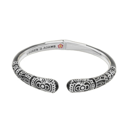 Petit Gateau Bangle Folk Flower hinged bracelet in silver with black beads by Lauren G Adams on Tampa Home & Garden Store