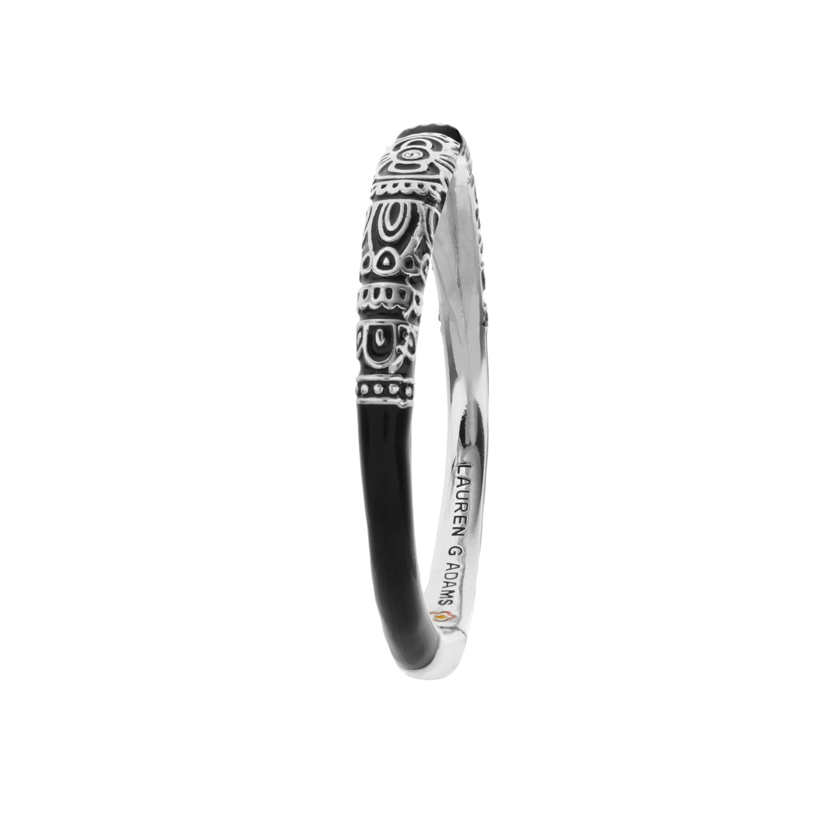 Petit Gateau Bangle hinged bracelet in black enamel with silver pattern by Lauren G Adams on Tampa Home & Garden Store