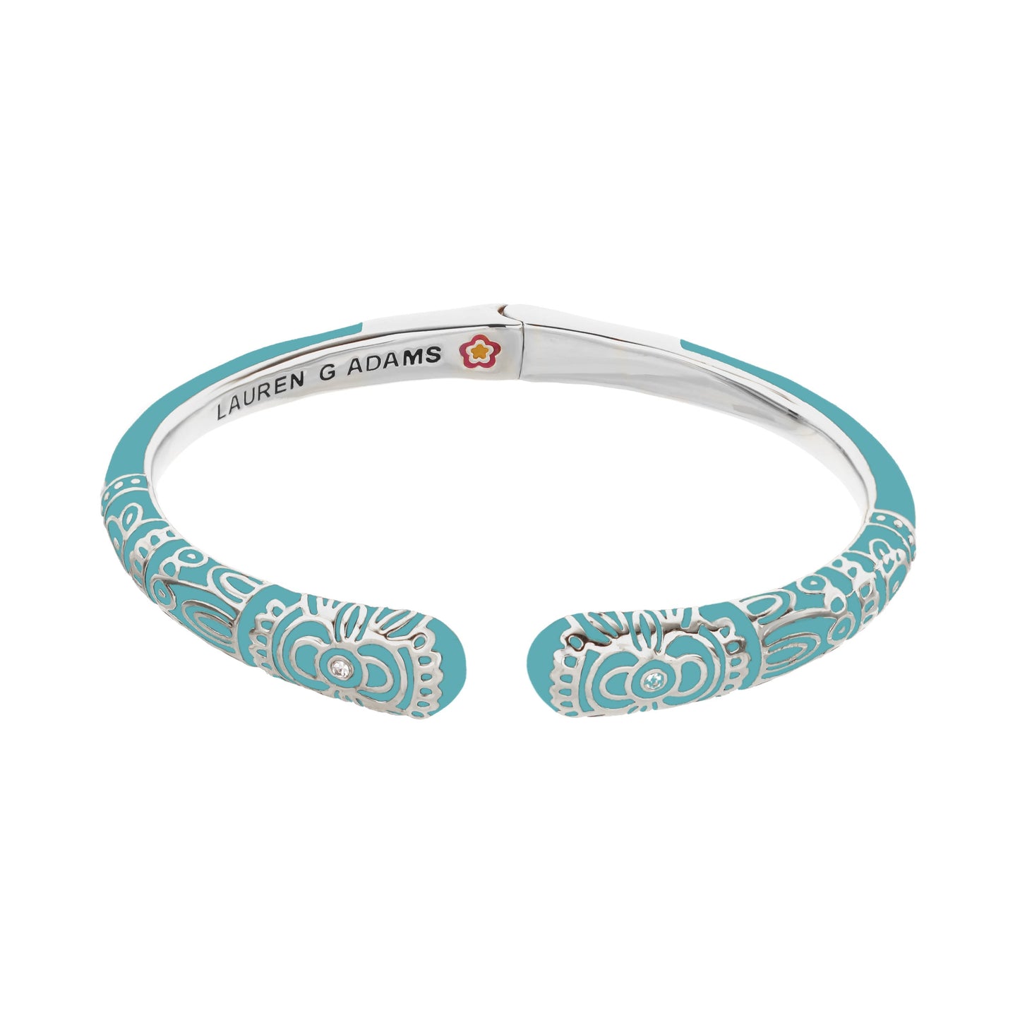 Petit Gateau Bangle Folk Flower turquoise enamel with filigree, Lauren G Adams hinged bracelet on Tampa Home & Garden Store