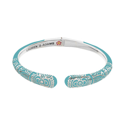 Petit Gateau Bangle Folk Flower turquoise enamel with filigree, Lauren G Adams hinged bracelet on Tampa Home & Garden Store