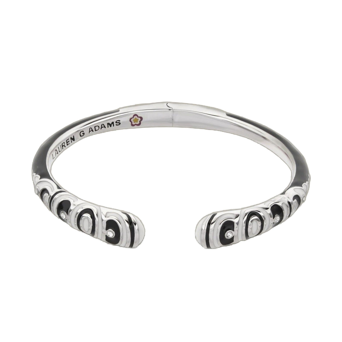 Petit Gateau Bangle Swirl Tip hinged bracelet in silver with black enamel swirl by Lauren G Adams on Tampa Home & Garden Store