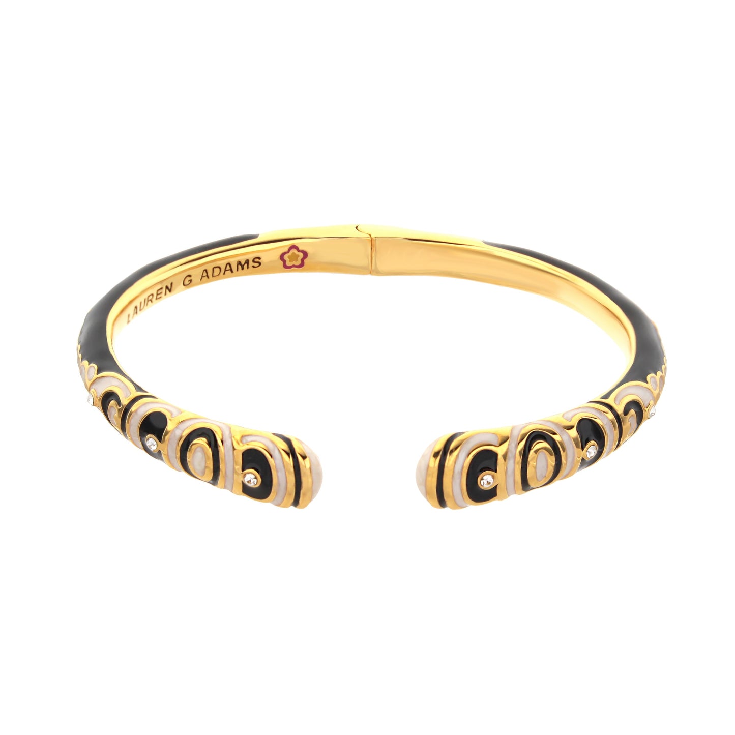 Petit Gateau Bangle Swirl Tip hinged bracelet in gold with black enamel by Lauren G Adams on Tampa Home & Garden Store