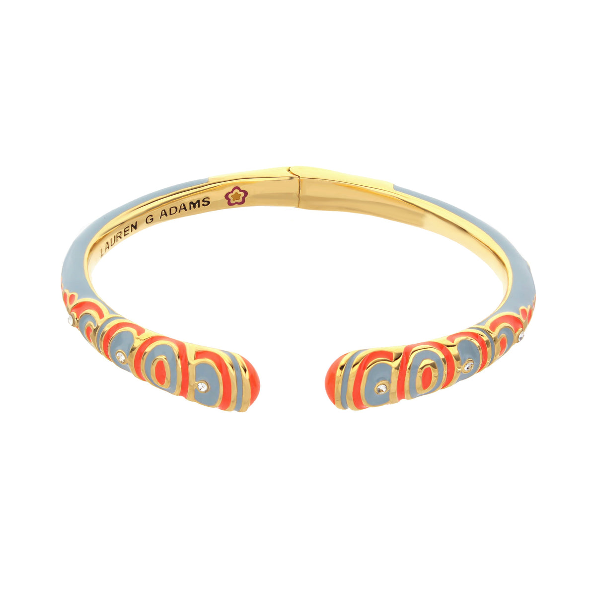 Petit Gateau Bangle Swirl Tip pair in gold-tone blue enamel with red accents by Lauren G Adams on Tampa Home & Garden Store
