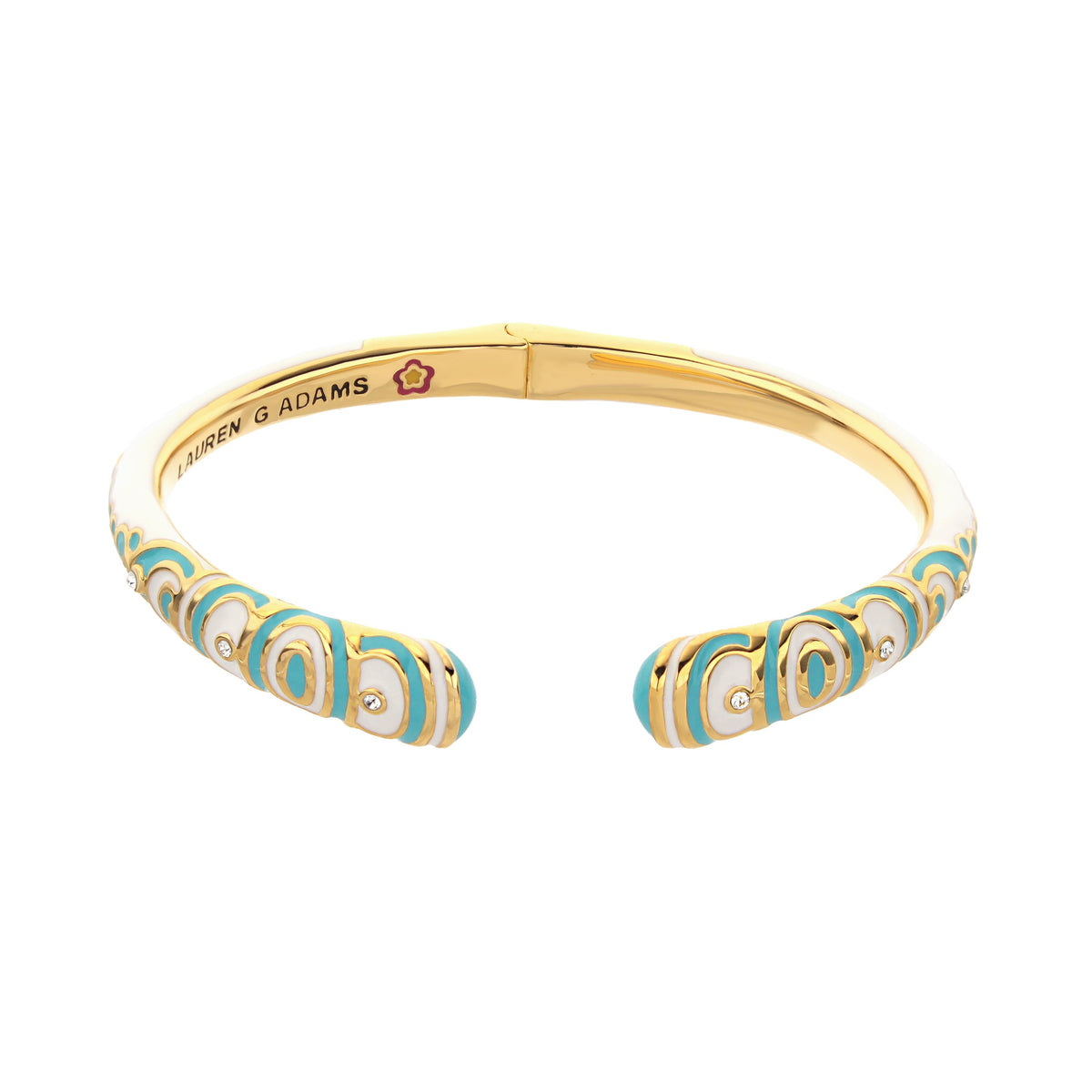 Petit Gateau Bangle Swirl Tip hinged bracelet turquoise enamel with gold swirl Lauren G Adams on Tampa Home & Garden Store