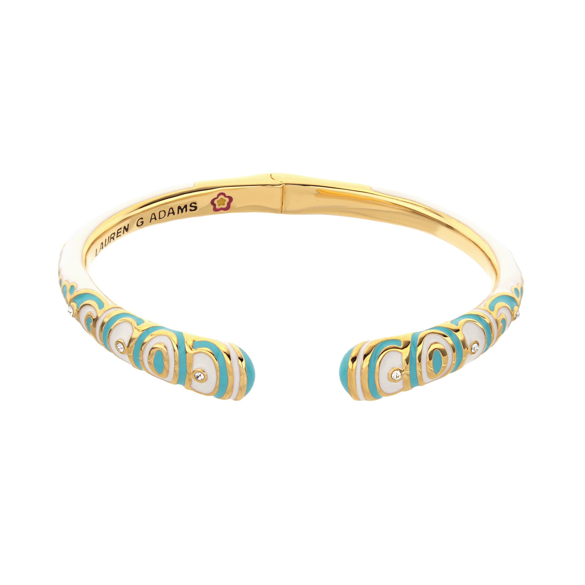 Petit Gateau Bangle Swirl Tip hinged bracelet turquoise enamel with gold swirl Lauren G Adams on Tampa Home & Garden Store
