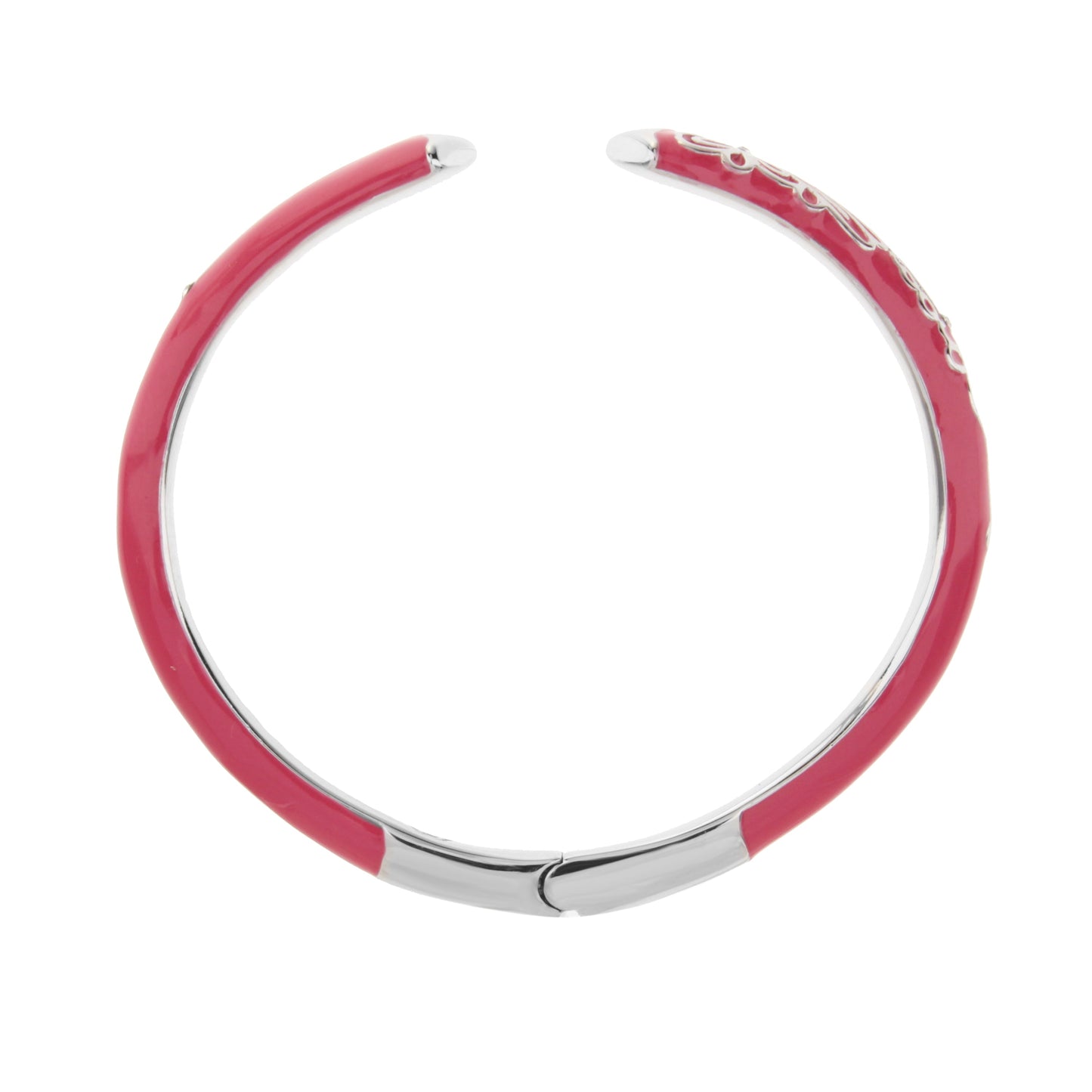 Petit Gateau Bangle Poinsettia pink enamel hinged bracelet with silver ends on Tampa Home & Garden Store
