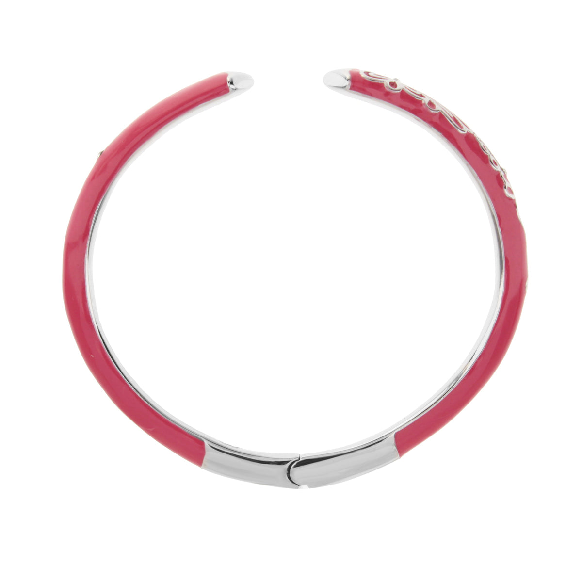 Petit Gateau Bangle Poinsettia pink enamel hinged bracelet with silver ends on Tampa Home & Garden Store
