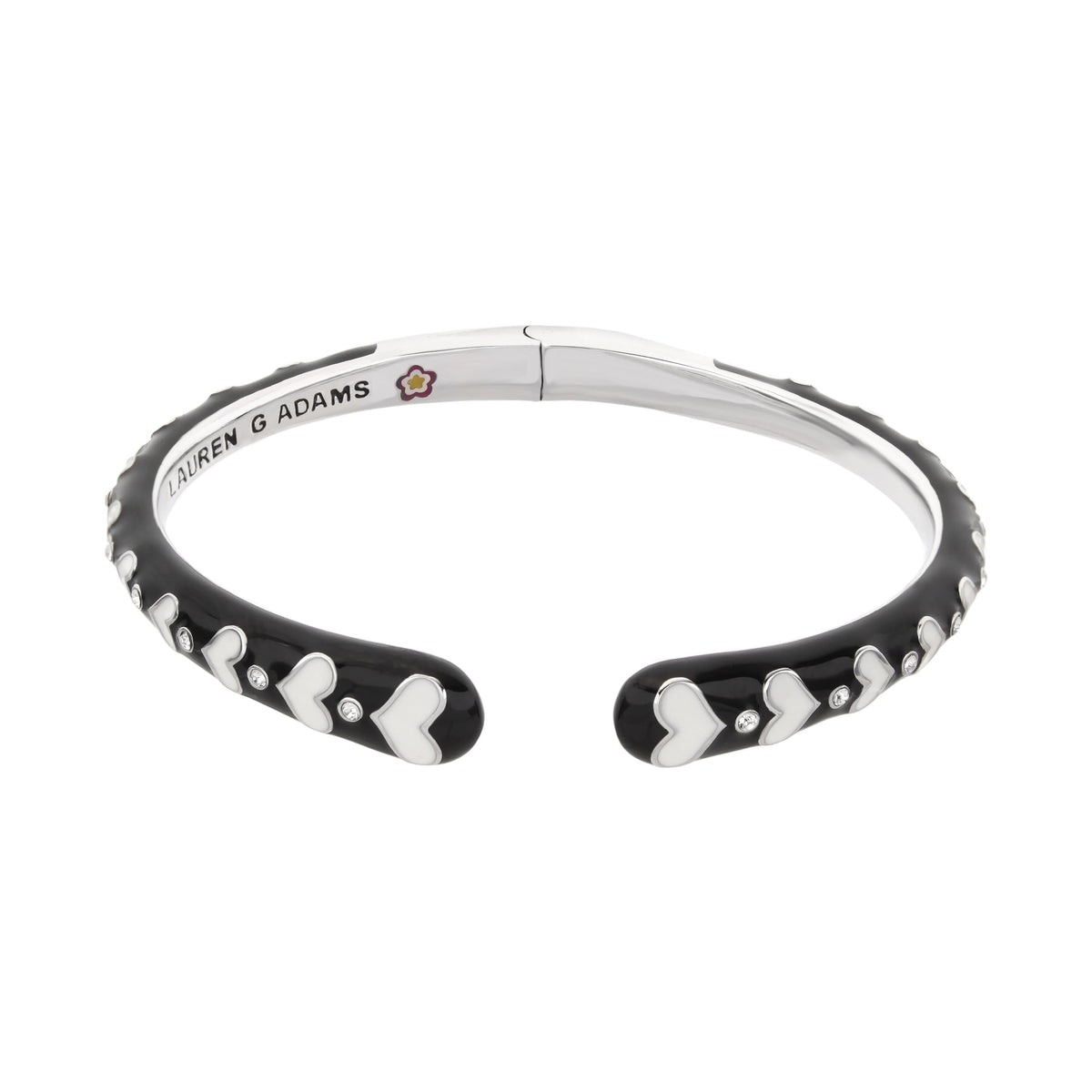 Petit Gateau Bangle Heart Hinged bracelet black enamel with white hearts crystals Lauren G Adams on Tampa Home & Garden Store