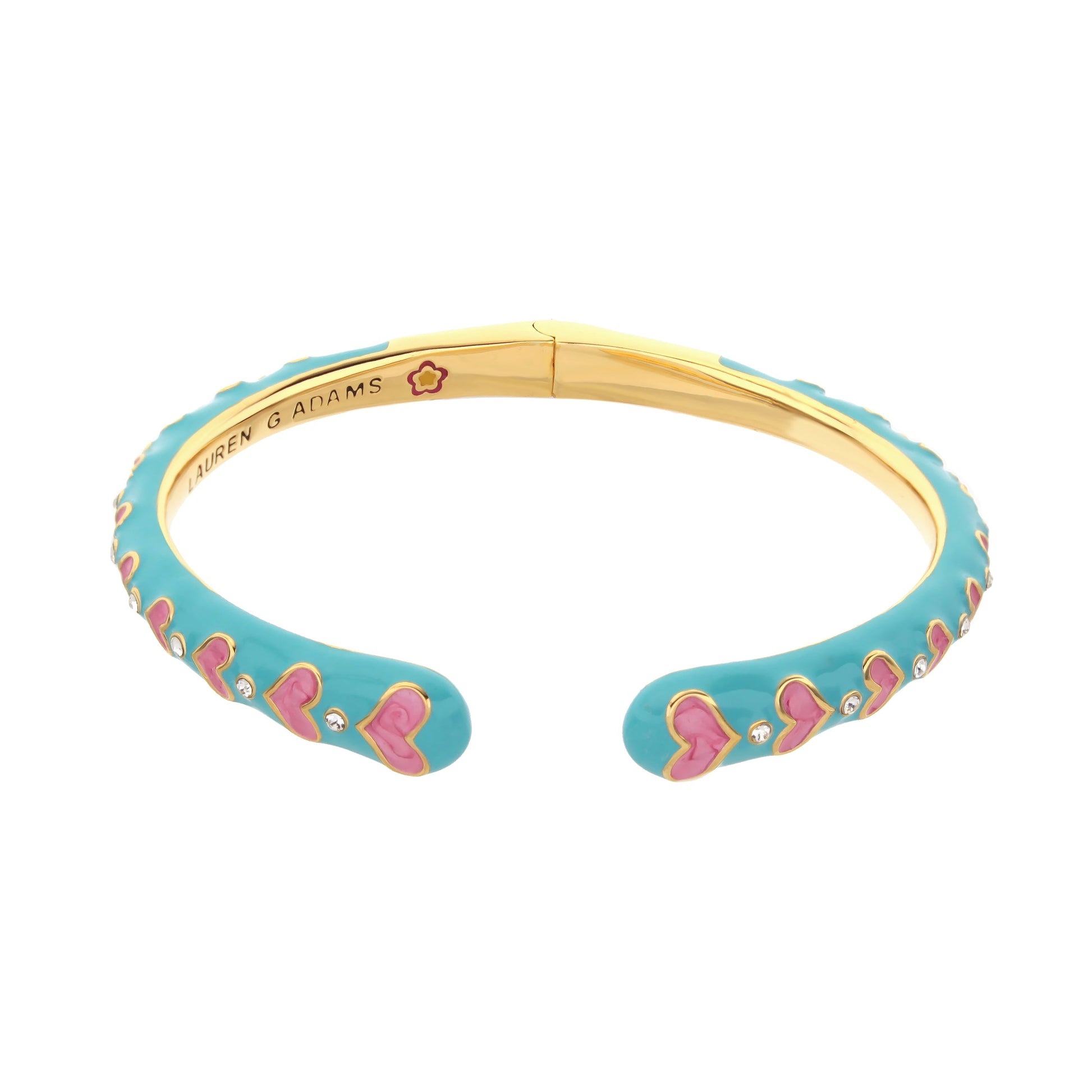 Petit Gateau Bangle turquoise enamel bracelet with pink hearts and crystals Lauren G Adams on Tampa Home & Garden Store