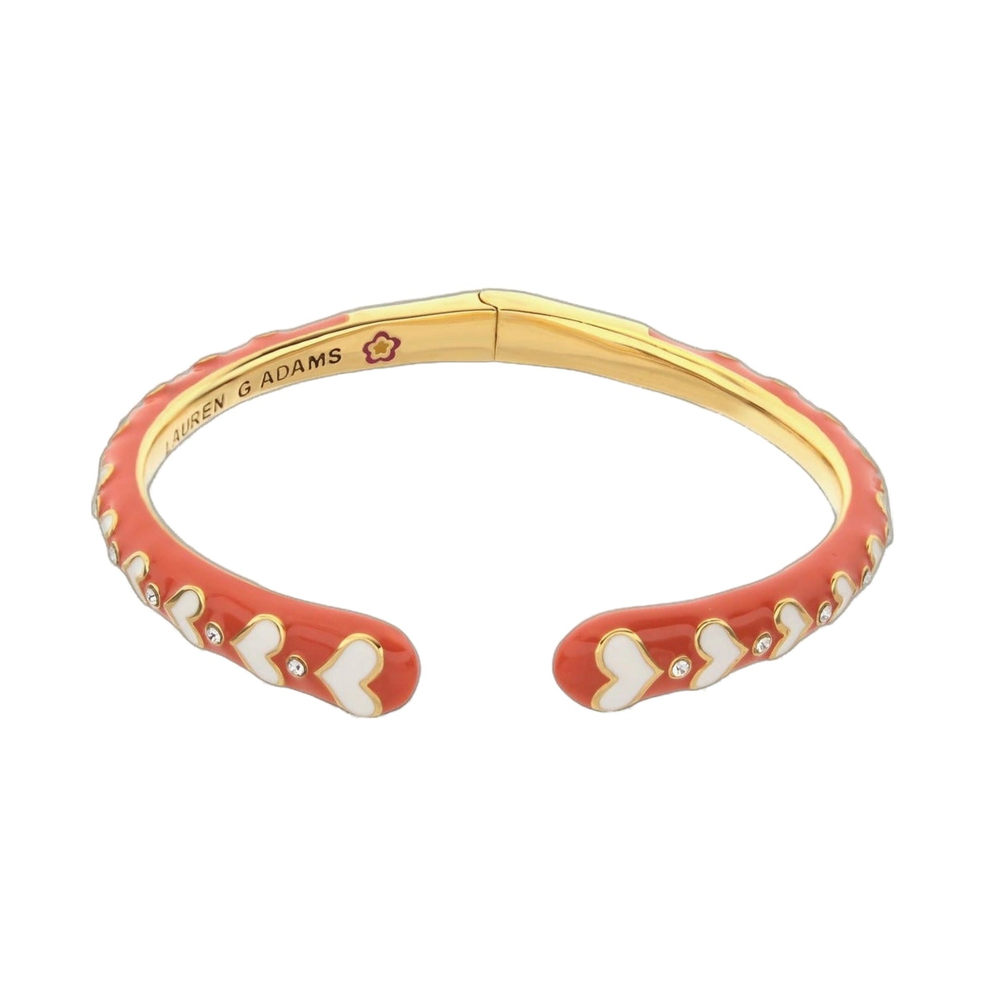 Petit Gateau Bangle Crystal Heart hinged bracelet in pink enamel with white hearts Lauren G Adams on Tampa Home & Garden Store