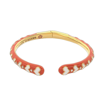 Petit Gateau Bangle Crystal Heart hinged bracelet in pink enamel with white hearts Lauren G Adams on Tampa Home & Garden Store