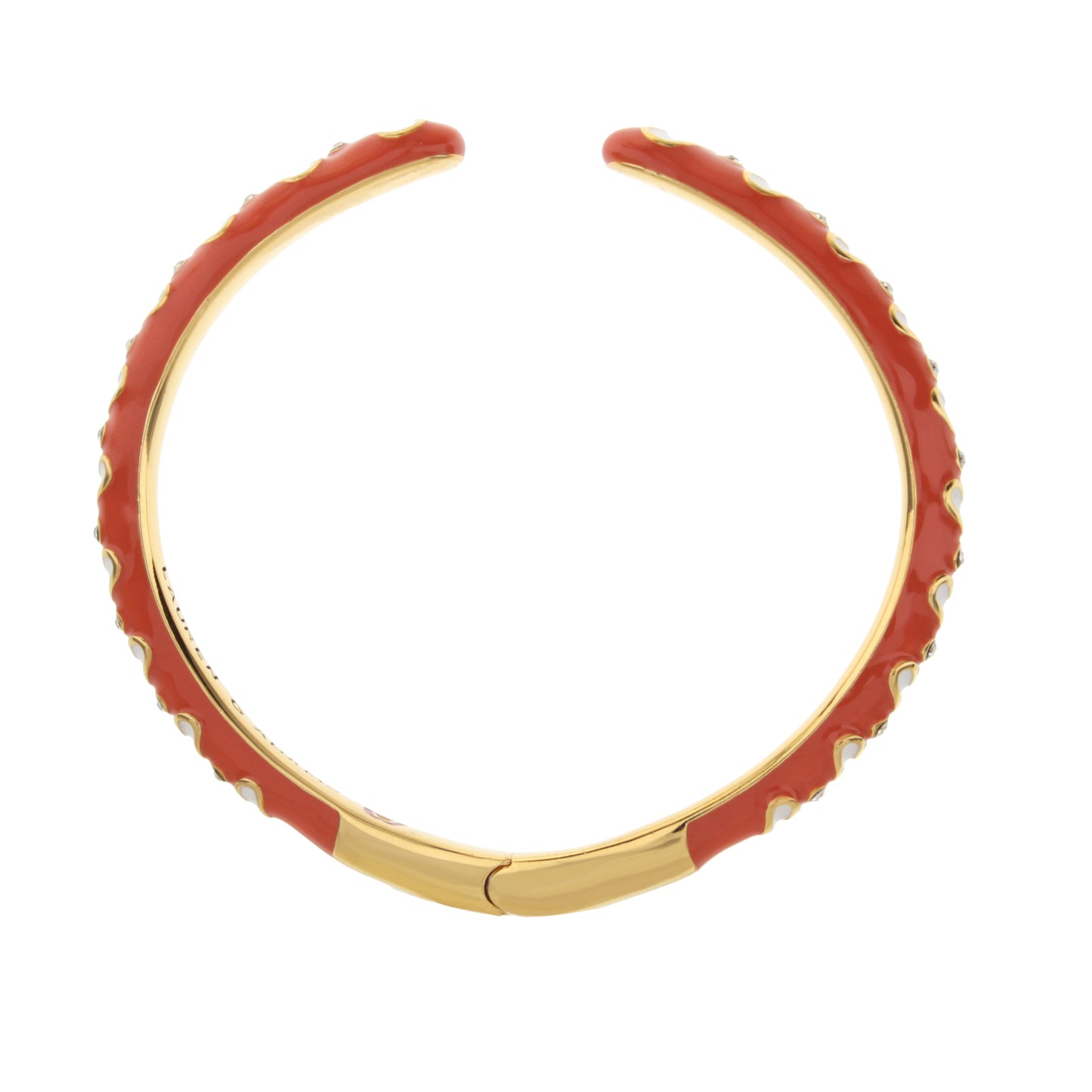 Petit Gateau Bangle Crystal Heart red enamel hinged bracelet in gold with crystals on Tampa Home & Garden Store