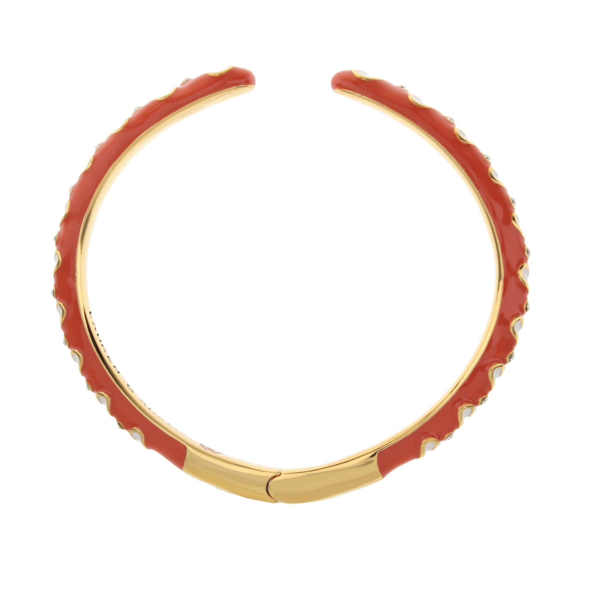 Petit Gateau Bangle Crystal Heart red enamel hinged bracelet in gold with crystals on Tampa Home & Garden Store