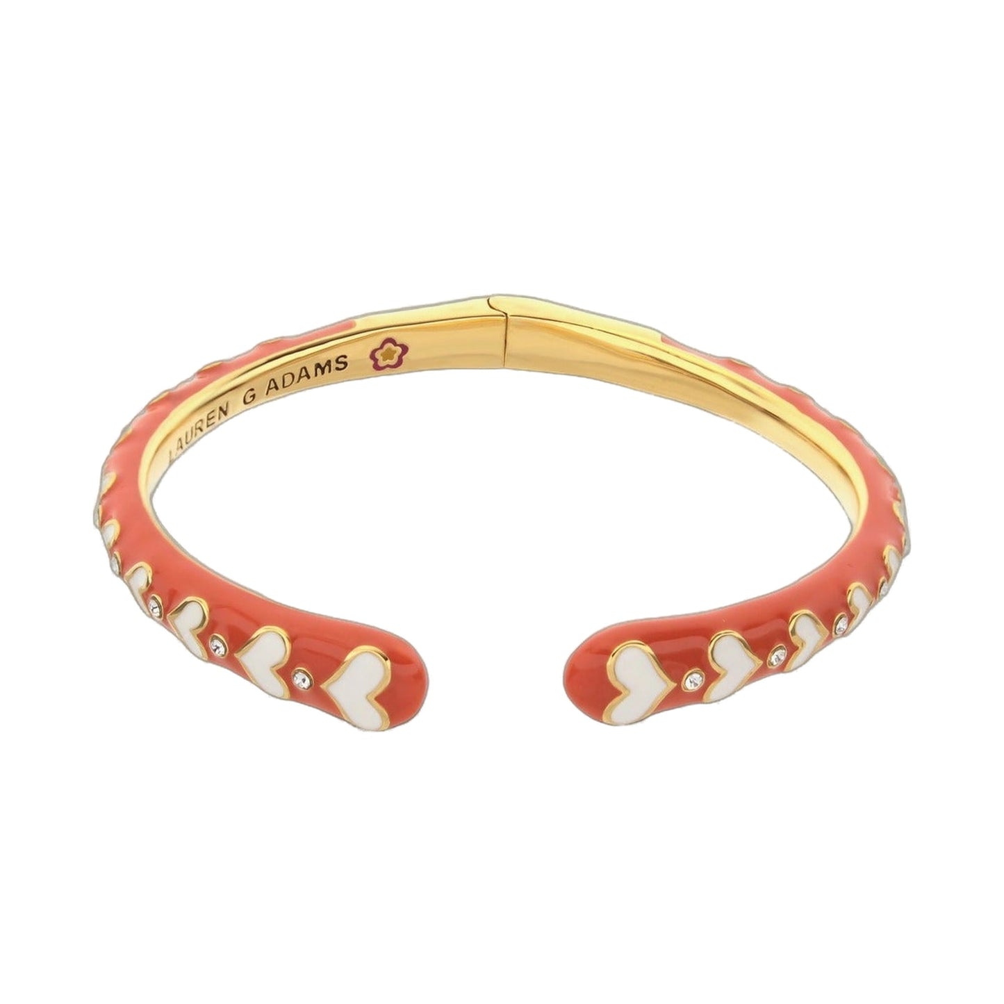 Petit Gateau Bangle Crystal Heart hinged bracelet coral enamel with gold trim by Lauren G Adams on Tampa Home & Garden Store