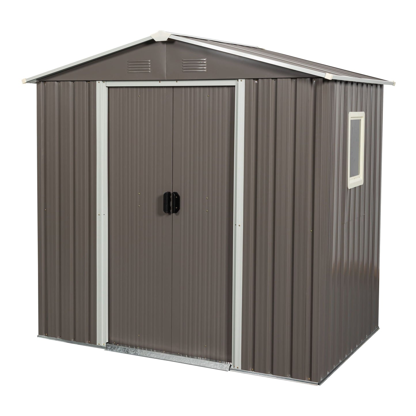 Metal Shed With A Sliding Door And Glass Window