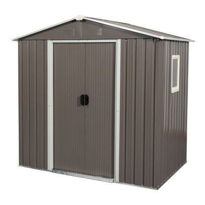 Metal Shed With A Sliding Door And Glass Window