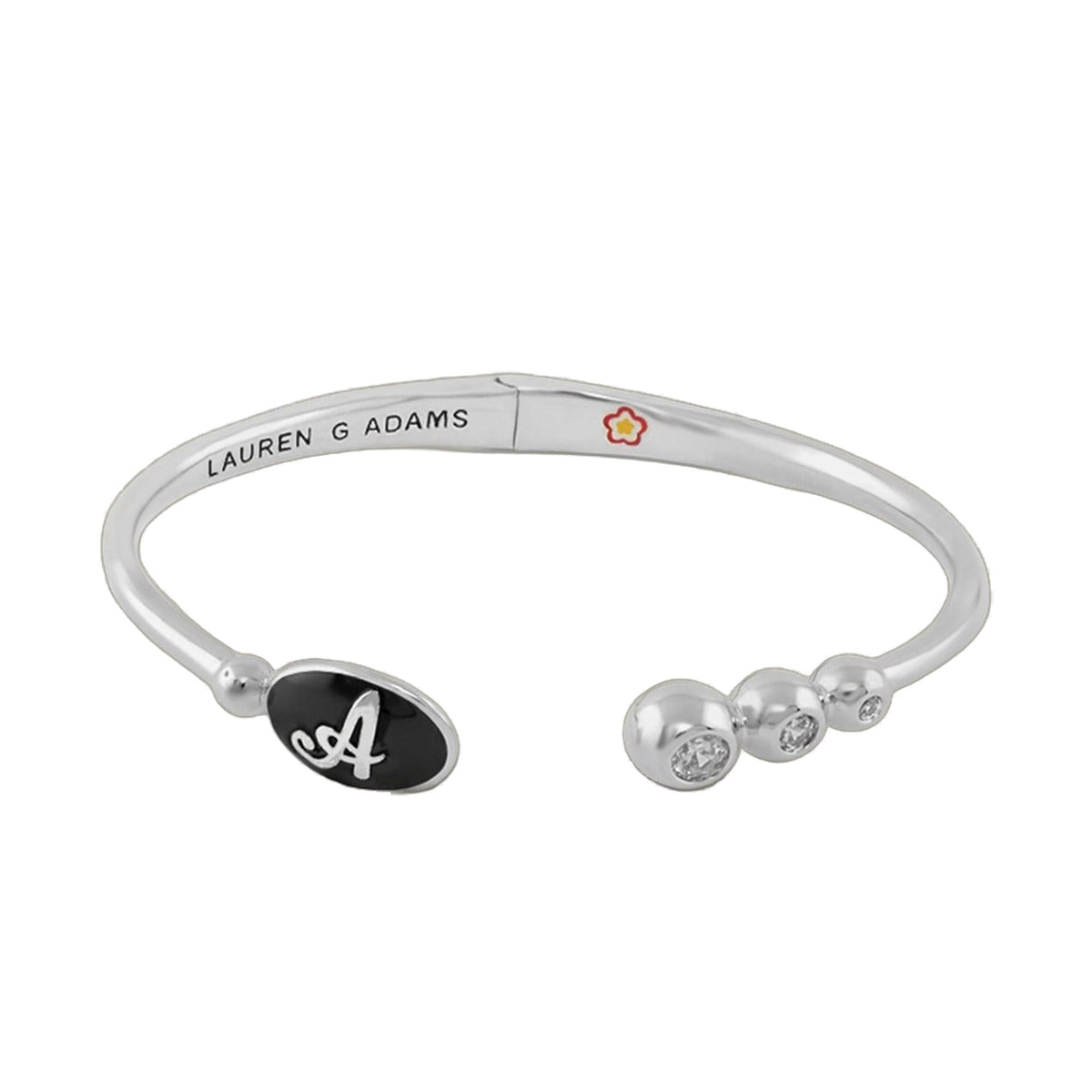 Initial A Bangle by Lauren G Adams, silver bracelet with black oval A charm and crystal accents on Tampa Home & Garden Store
