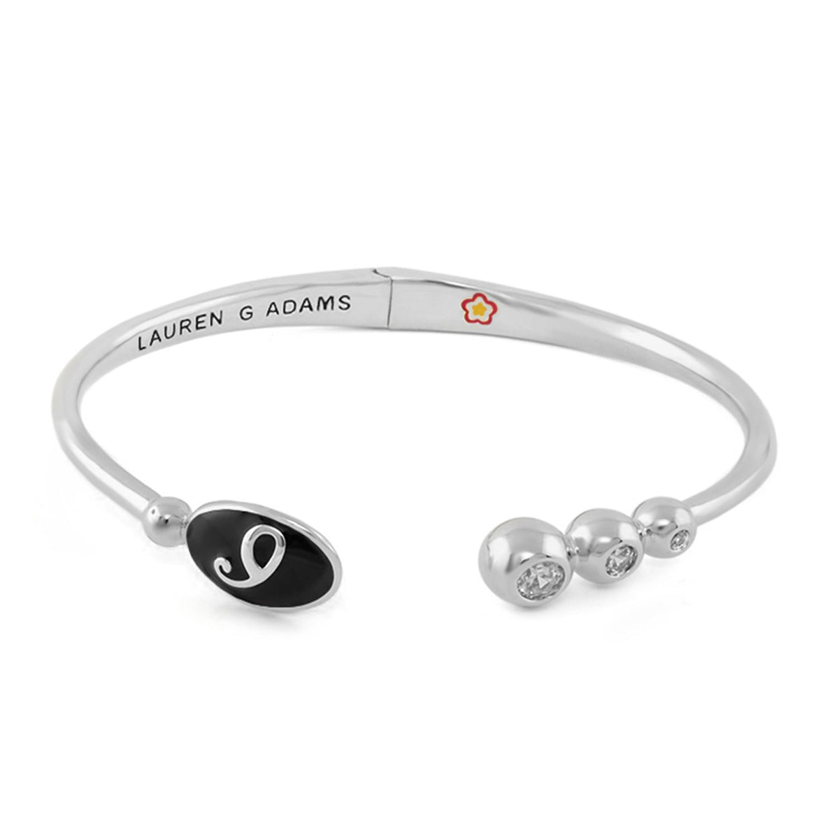 Initial A Bangle in silver with black oval charm and crystal bead accents by Lauren G Adams on Tampa Home & Garden Store