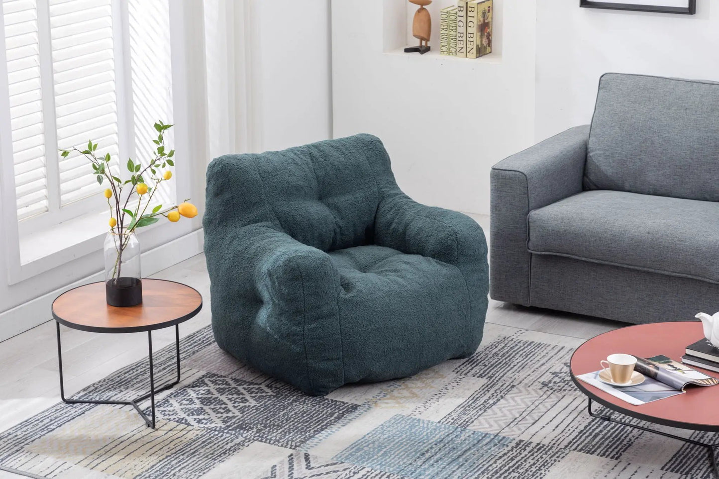 Soft Teddy Fabric Bean Bag Chair With Tufted Foam