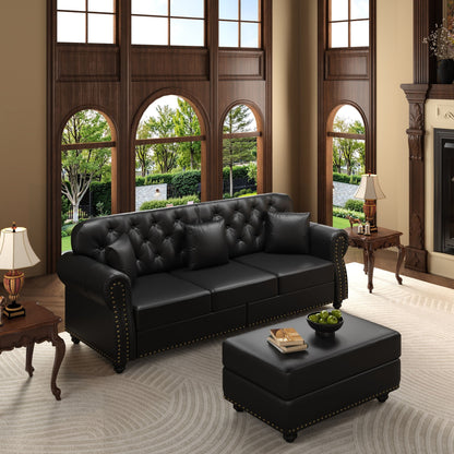 Upholstered Sofa with Nailhead and Ottoman