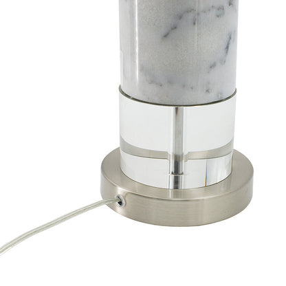 Sculpted Marble Crystal Cylinder Table Lamp marble column nickel base cord visible on Tampa Home & Garden Store