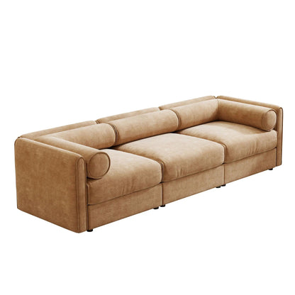 Stylish Sofa With Storage Seat And Cylindrical Backrest tan fabric Unique Piece Furniture on Tampa Home & Garden Store