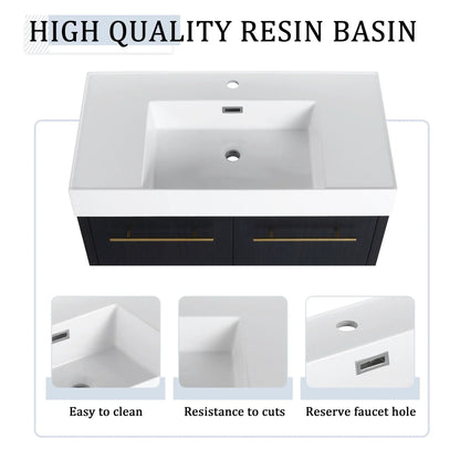 Modern Wall Mounted Vanity with Resin Sink Rack