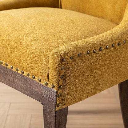 Ultra Side Dining Chair Set with Wood Legs mustard yellow upholstery with nailhead trim on Tampa Home & Garden Store