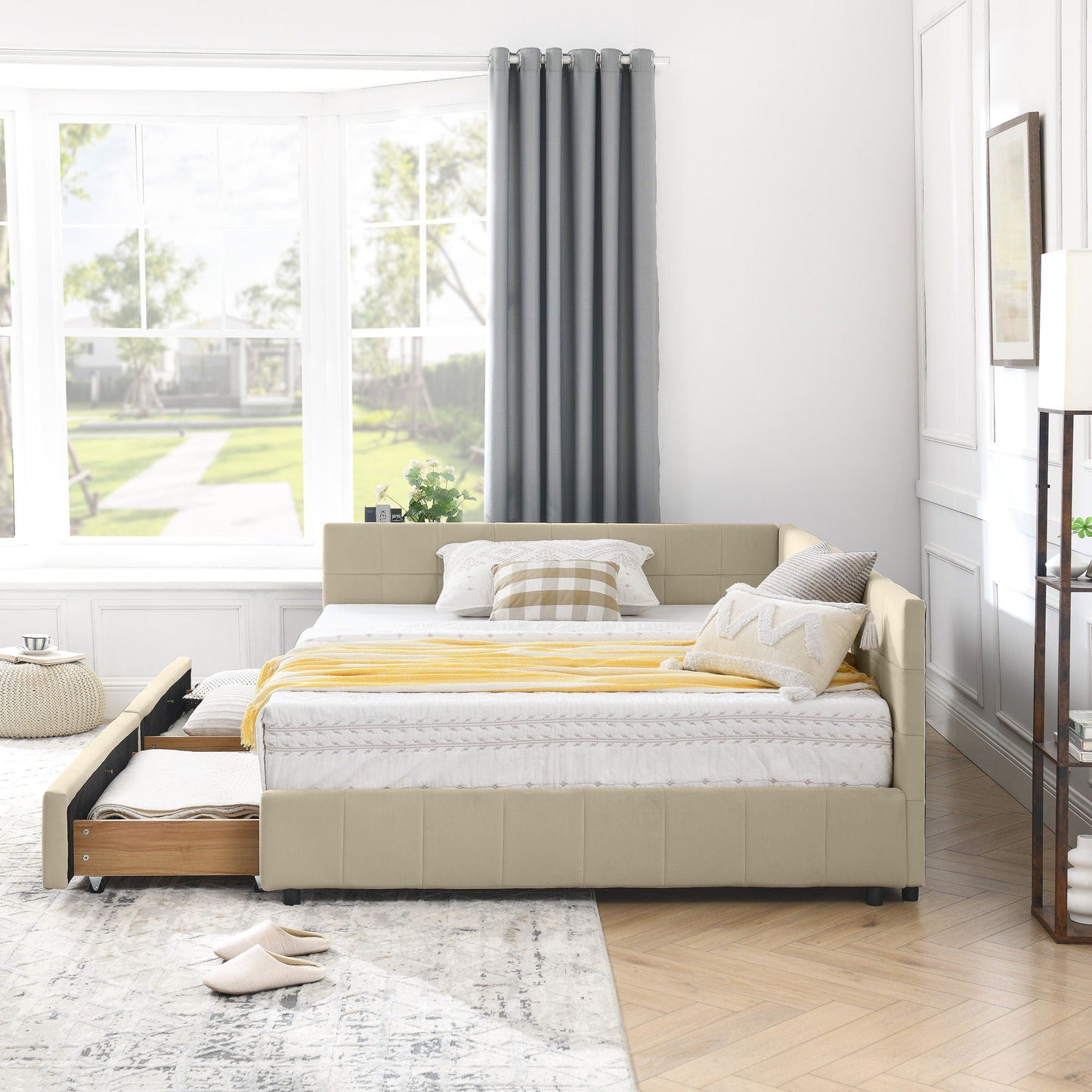 Mid Century Storage Upholstered Tufted Bed Frame