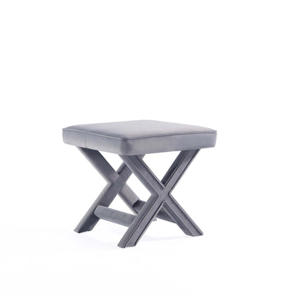 Accent bench with piped gray cushion on a gray solid wood X-frame by HouseOfZazla on Tampa Home & Garden Store
