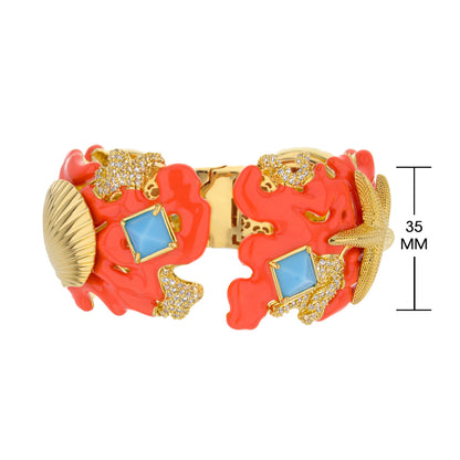 Pretty Little Things Coral Bangle Shell Starfish Cuff gold tone bracelet on Tampa Home & Garden Store
