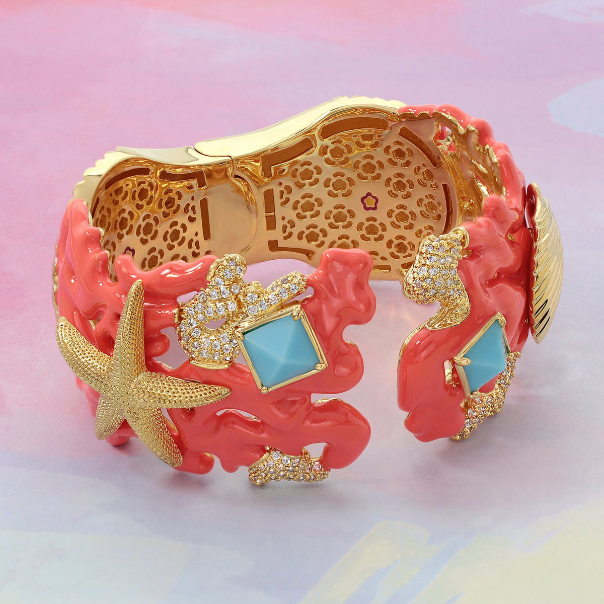 Pretty Little Things Coral Bangle Shell & Starfish Cuff by Lauren G Adams gold with turquoise on Tampa Home & Garden Store