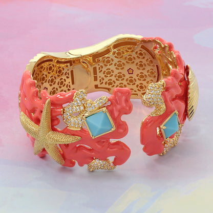 Pretty Little Things Coral Bangle Shell & Starfish Cuff by Lauren G Adams gold with turquoise on Tampa Home & Garden Store